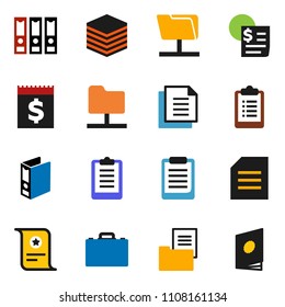solid vector ixon set - case vector, clipboard, certificate, document, binder, receipt, network folder, big data, estate, catalog