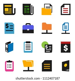 solid vector ixon set - case vector, clipboard, document, annual report, binder, receipt, newspaper, network folder, catalog