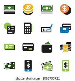 solid vector ixon set - cash vector, coin stack, check, money, receipt, credit card, dollar, wallet, reader, tap pay