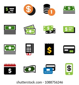 solid vector ixon set - cash vector, coin stack, check, receipt, dollar calendar, money, credit card, reader, tap pay