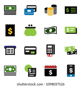 solid vector ixon set - cash vector, coin stack, receipt, dollar calendar, money, credit card, wallet, reader, check, tap pay