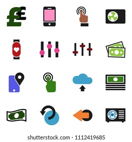 solid vector ixon set - cash vector, pound, heart monitor, money, traking, settings, mobile phone, touchscreen, arrow, undo, cloud upload, ari condition
