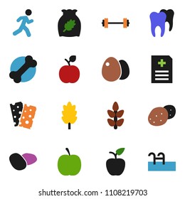 solid vector ixon set - cereal vector, egg, potato, apple fruit, diet, barbell, cereals, breads, bone, run, anamnesis, tooth, pool