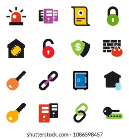 solid vector ixon set - certificate vector, safe, link, server, firewall, chain, lock, unlock, siren, key, smart home, dollar shield, password