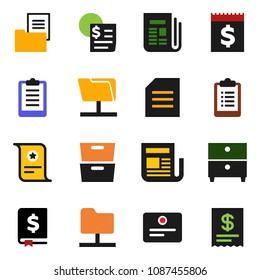 solid vector ixon set - certificate vector, document, archive, annual report, clipboard, receipt, newspaper, network folder, estate