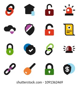 solid vector ixon set - certificate vector, protected, link, cloud shield, chain, lock, siren, key, unlock, smart home, dollar