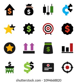 solid vector ixon set - certificate vector, graph, japanese candle, money bag, dollar growth, bank building, target, medal, cent sign, top, favorites