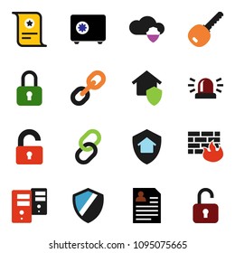 solid vector ixon set - certificate vector, personal information, safe, link, cloud shield, server, firewall, siren, key, unlock, home protect, lock