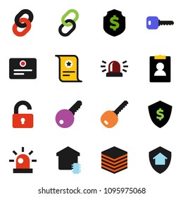 solid vector ixon set - certificate vector, personal information, dollar shield, link, big data, chain, key, siren, unlock, smart home, protect