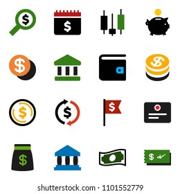 solid vector ixon set - certificate vector, bank, exchange, dollar coin, japanese candle, wallet, cash, piggy, money search, flag, calendar, bag, check