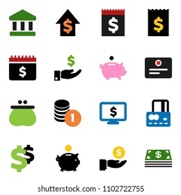 solid vector ixon set - certificate vector, bank, credit card, piggy, investment, dollar growth, coin stack, receipt, calendar, monitor, sign, wallet, cash