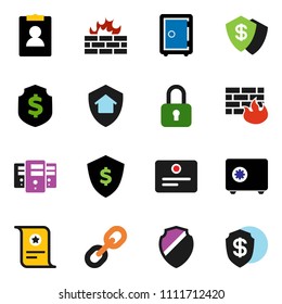 solid vector ixon set - certificate vector, personal information, dollar shield, safe, link, server, firewall, home protect, lock