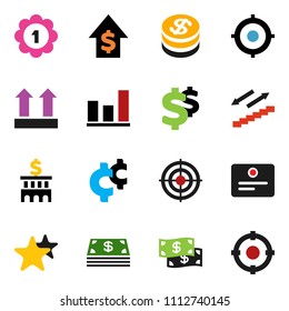 solid vector ixon set - certificate vector, graph, dollar growth, bank building, target, cent sign, medal, stairways run, top, favorites, coin, cash