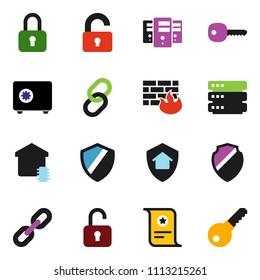 solid vector ixon set - certificate vector, safe, link, big data, server, shield, firewall, chain, key, unlock, smart home, protect, lock, password