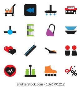 solid vector ixon set - cleaner trolley vector, vacuum, scoop, water closet, spices, plates, pasta, ruler, heart pulse, roller Skates, backward button, bandage, connect, mall, coupon