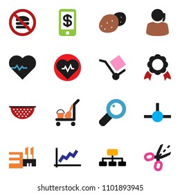 solid vector ixon set - cleaner trolley vector, colander, potato, medal, graph, hierarchy, heart pulse, no fastfood, support, cargo, magnifier, connect, mall, tap pay, coupon