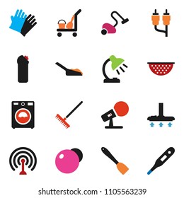 solid vector ixon set - cleaner trolley vector, vacuum, rake, scoop, washer, cleaning agent, rubber glove, colander, spatula, table lamp, fitball, microphone, antenna, rca, thermometer