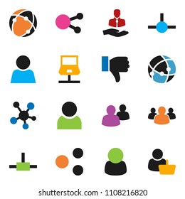 solid vector ixon set - client vector, social media, group, finger down, connect, connection, notebook network, share, user, customer