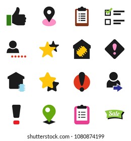 solid vector ixon set - clipboard vector, exam, map pin, attention, finger up, favorites, login, sign, smart home, star, sale