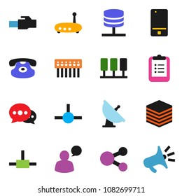solid vector ixon set - clipboard vector, satellite antenna, mobile phone, speaking man, classic, connect, server, network, big data, hub, router, lan connector, share, message, loudspeaker