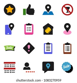 solid vector ixon set - clipboard vector, exam, no alcohol sign, map pin, traking, finger up, favorites, login, attention, smart home, sale