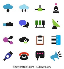 solid vector ixon set - clipboard vector, satellite antenna, dialog, hdmi, connect, server, cloud lock, exchange, hub, lan connector, share, message, download, phone, loudspeaker