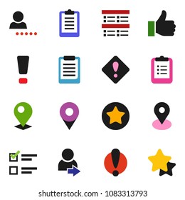 solid vector ixon set - clipboard vector, exam, map pin, attention, finger up, favorites, login, sign, star