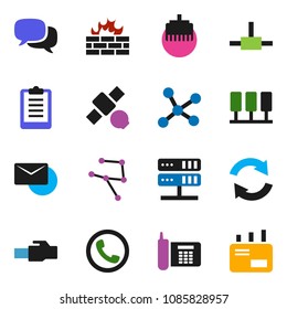 solid vector ixon set - clipboard vector, satellite, phone, dialog, connect, network, server, firewall, lan connector, refresh, mail