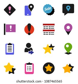 solid vector ixon set - clipboard vector, exam, attention, traking, favorites, login, sign, pin, star, sale