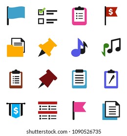 solid vector ixon set - clipboard vector, paper pin, music, flag, exam, dollar, document