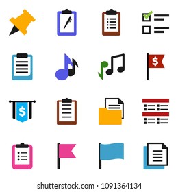 solid vector ixon set - clipboard vector, paper pin, music, flag, exam, dollar, document