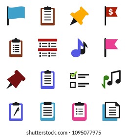solid vector ixon set - clipboard vector, paper pin, music, flag, exam, dollar, document