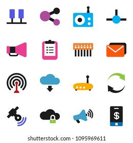 solid vector ixon set - clipboard vector, radio, antenna, satellitie, loudspeaker, connect, server, cloud lock, hub, router, share, refresh, download, mail, tap pay