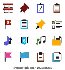 solid vector ixon set - clipboard vector, paper pin, music, flag, exam, dollar, document
