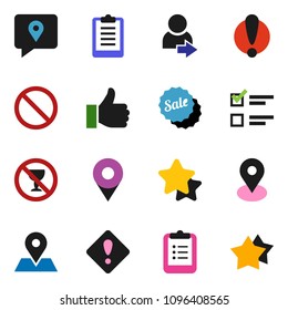 solid vector ixon set - clipboard vector, exam, prohibition sign, no alcohol, map pin, attention, traking, finger up, login, star, sale