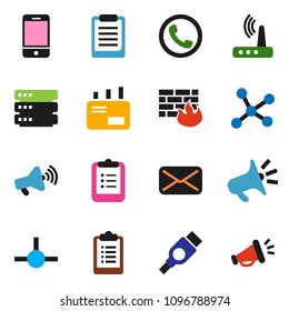 solid vector ixon set - clipboard vector, loudspeaker, mobile phone, mail, hdmi, connect, network, big data, firewall, router