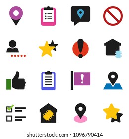 solid vector ixon set - clipboard vector, exam, prohibition sign, map pin, attention, traking, finger up, favorites, login, smart home, star
