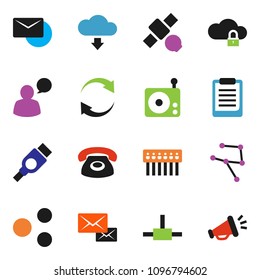 solid vector ixon set - clipboard vector, satellite, radio, speaking man, hdmi, connect, network, cloud lock, hub, share, refresh, download, mail, phone, loudspeaker