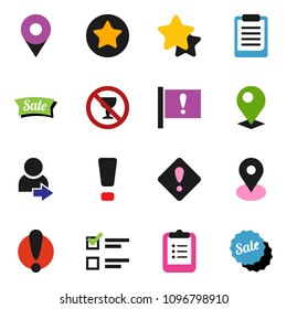 solid vector ixon set - clipboard vector, exam, no alcohol sign, map pin, attention, favorites, login, star, sale