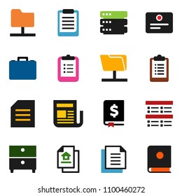 solid vector ixon set - clipboard vector, certificate, document, archive, exam, case, annual report, newspaper, network folder, big data, estate, catalog