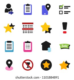solid vector ixon set - clipboard vector, exam, no alcohol sign, map pin, traking, favorites, login, attention, smart home, star, sale