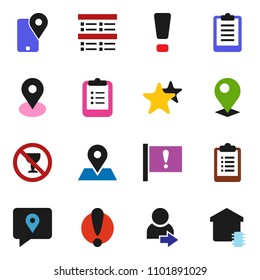 solid vector ixon set - clipboard vector, exam, no alcohol sign, map pin, attention, traking, favorites, login, smart home