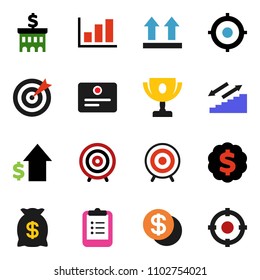 solid vector ixon set - clipboard vector, award cup, certificate, graph, dollar growth, bank building, target, medal, stairways run, top sign, coin, money bag