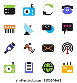 solid vector ixon set - clipboard vector, satellite antenna, radio, satellitie, internet, classic phone, mail, hdmi, big data, hub, message, refresh