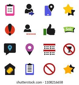 solid vector ixon set - clipboard vector, exam, prohibition sign, no alcohol, attention, traking, finger up, login, pin, smart home, star, sale
