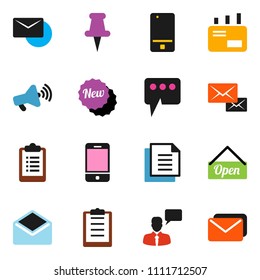 solid vector ixon set - clipboard vector, document, loudspeaker, mobile phone, speaking man, thumbtack, mail, message, new, open