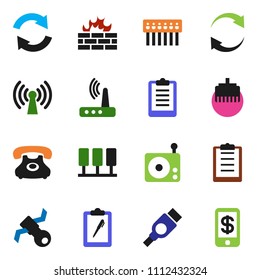 solid vector ixon set - clipboard vector, satellite, phone, radio, hdmi, server, firewall, hub, router, lan connector, refresh, wireless, tap pay