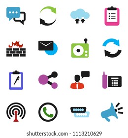 solid vector ixon set - clipboard vector, phone, radio, antenna, dialog, speaking man, hdmi, cloud exchange, firewall, share, refresh, mail, loudspeaker
