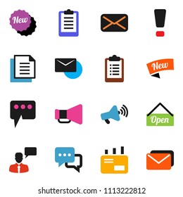 solid vector ixon set - clipboard vector, document, loudspeaker, dialog, speaking man, mail, message, attention sign, new, open