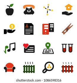 solid vector ixon set - clothespin vector, house hold, apple fruit, music, constellation, investment, personal information, heart monitor, navigator, phone, vial, server, client search, heating